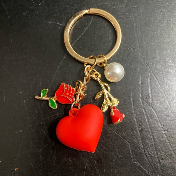 Accessories - Gold and Red Heart Charm Keychain